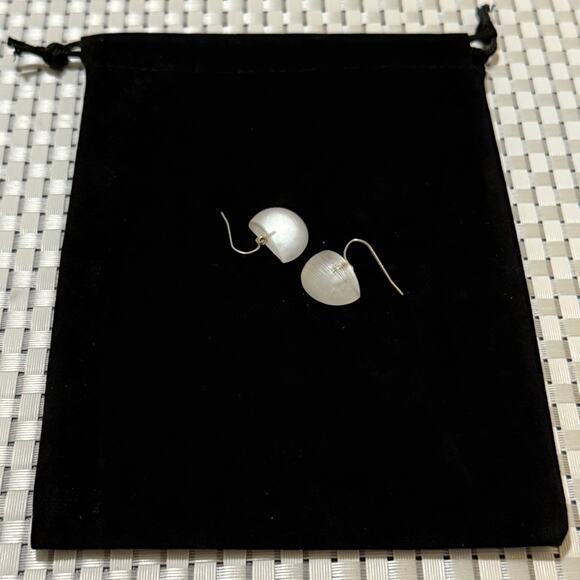 Rare HTF Alexis Bittar Hand Carved Clear White Lucite Half Circle Earrings - Picture 7 of 10